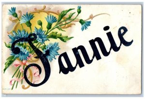 Woonsocket SD Postcard Fannie Woman Name Flowers Embossed 1908 Posted Antique
