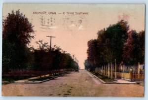 c1910 Ardmore Oklahoma OK Vintage Postcard C. Street Southwest Road Trees Posted