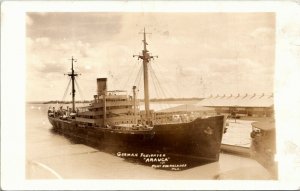 DOPS Real Photo Postcard FL Port Everglades German Freighter Arauga 1930s M69