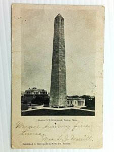 Vintage Postcard 1904 Bunker Hill Monument Boston MA Massachusetts