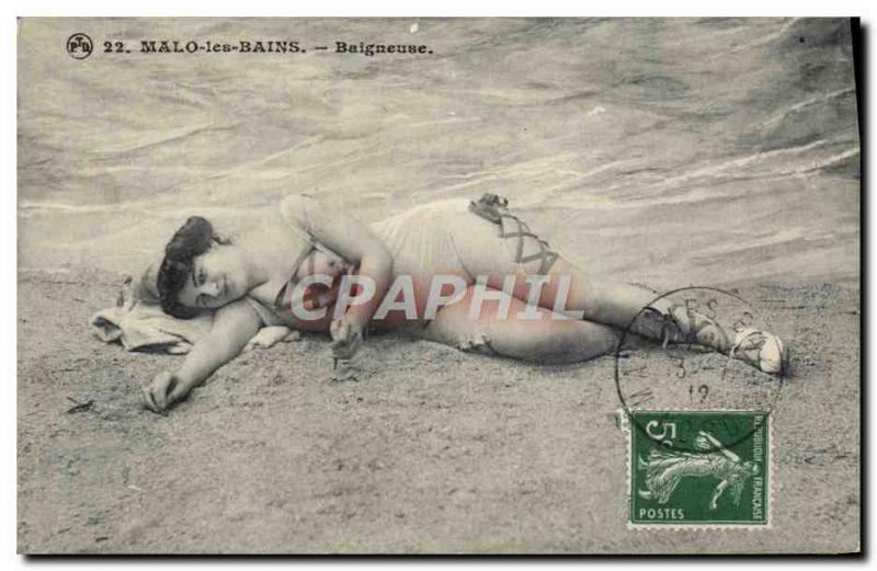 Postcard Old Woman Nude erotic Malo les Bains Bather