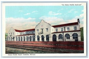 Caliente Nevada NV Postcard Union Pacific Depot Building Railroad c1940 Unposted