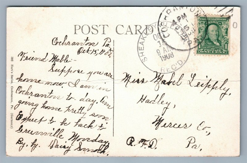 COCHRANTON PA ADAMS STREET ANTIQUE POSTCARD 