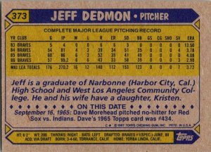 1987 Topps Baseball Card Jeff Dedmon Atlanta Braves sk3099