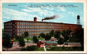 Postcard SC Greenville Woodside Cotton Mills Water Tower Streetcar 1924 S77