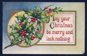 'May Your Christmas be Merry ...' Holly & Berries Used c1913