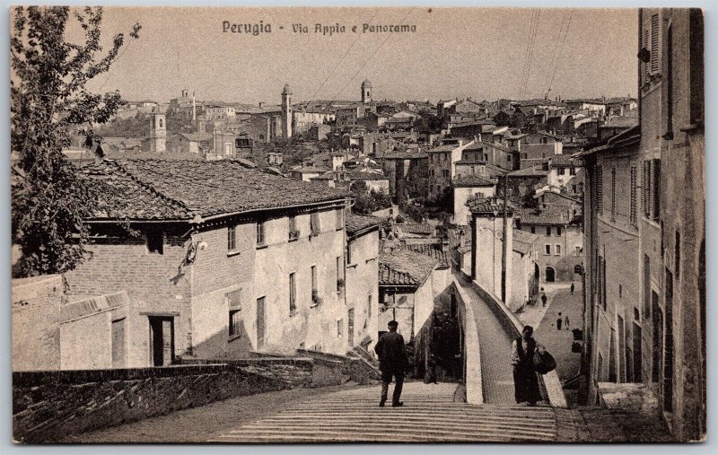 Vtg Perugia Italy Via Appia e Panorama City Street View 1910s Old Postcard