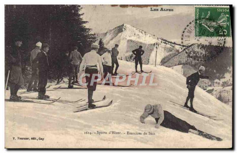 Old Postcard of Sports & # 39hiver Skiing Exercises