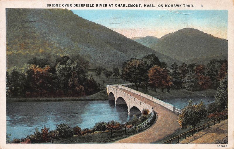 Bridge Over Deerfield River, Clarlemont, MA, Mohawk Trail, Early Postcard, Used