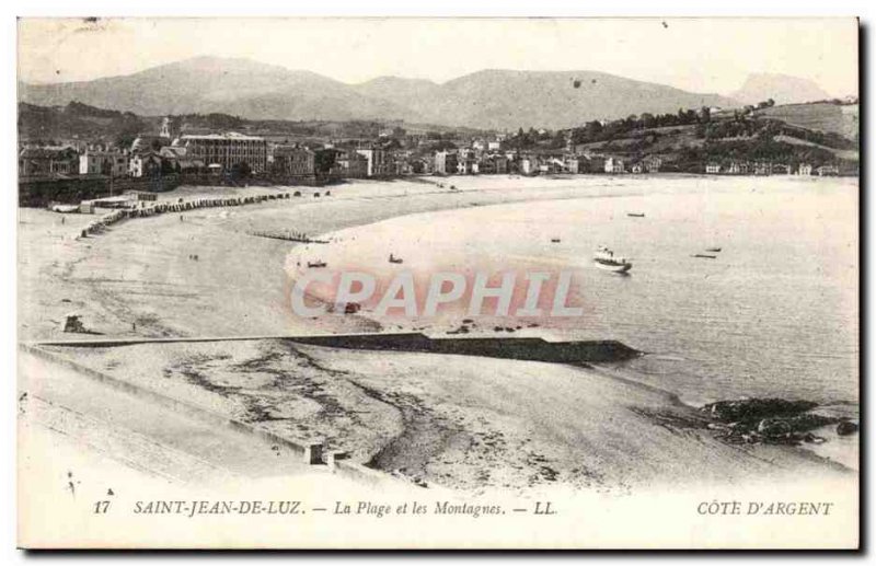 Saint Jean de Luz Old Postcard Beach and mountains
