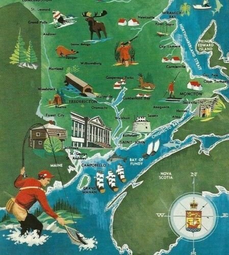 Postcard: New Brunswick Map Canada 1965 Vintage Unposted  