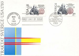TRAKTAT SVERIAGE U.S.A. 1783-1983 ENVELOPE + DOUBLE SIDED INSERT CARD POSTCARD
