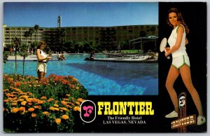 Las Vegas Nevada 1970s Postcard Frontier Hotel Casino Pretty Girl Tennis