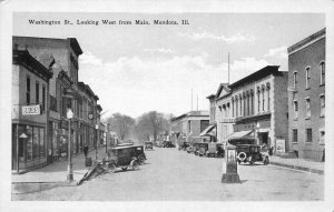 Mendota Illinois Washington Street Looking West from Main Street Vintage PC U761