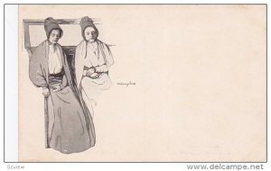 AS: Two women sitting, waiting, wearing bonnets, 00-10s