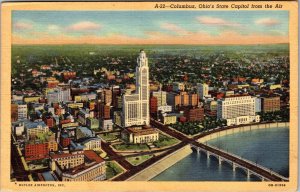 Columbus OH-Ohio, Aerial City View, Business District, Linen c1947 Postcard 