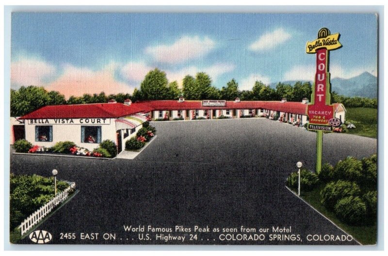 Colorado Springs Colorado CO Postcard Bella Vista Courts Aerial View 1958 Posted