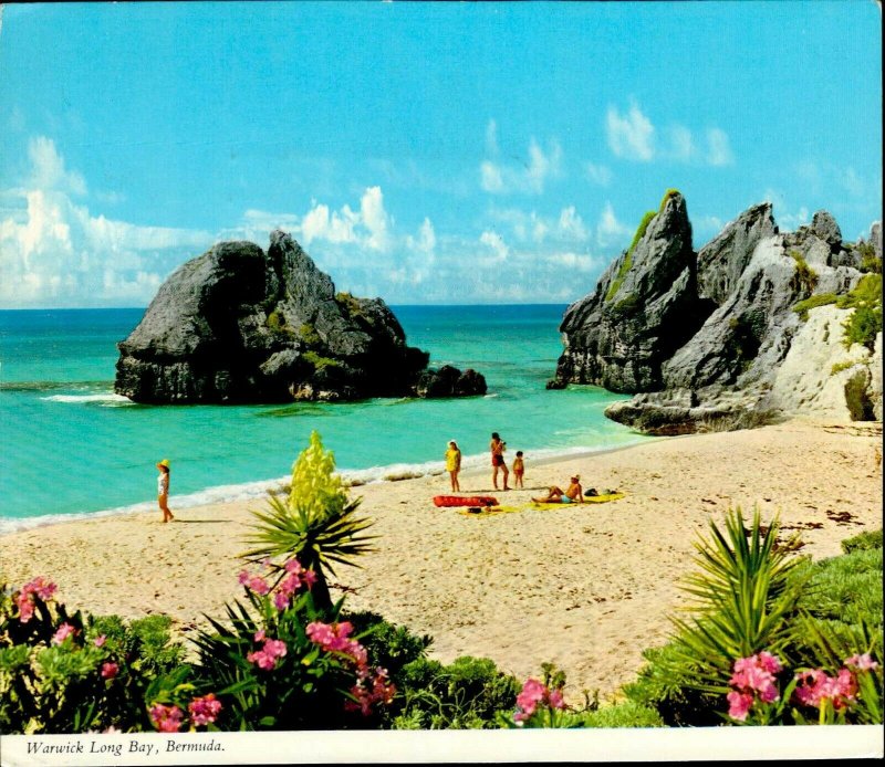 JD0023 bermuda horseshoe bay carribean sea sandy beach flowers stamp