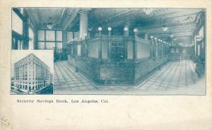 c1906 Postcard; Security Savings Bank Interior, Los Angeles CA Unposted Blue Ink