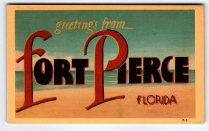 Greetings From Fort Pierce Florida Large Letter Linen Postcard Unposted Dexter