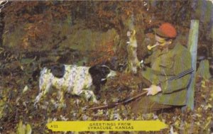 Hunter With Rabbit & Dog Greetings From Syracuse Kansas 1955