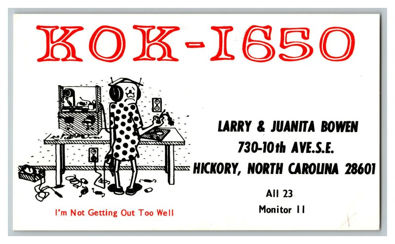 Postcard QSL Radio Card From Hickory North Carolina KOK-1650