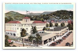 Manitou Springs Bath House & The Pike Famous Cliff House Colorado Postcard