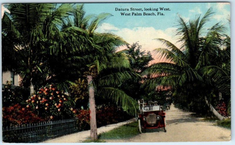 WEST PALM BEACH, Florida  FL    DATURA STREET Scene looking West  1913  Postcard