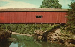 Vintage Postcard Covered Bridge & Lusk Mill Site Turkey Run State Park Marshall