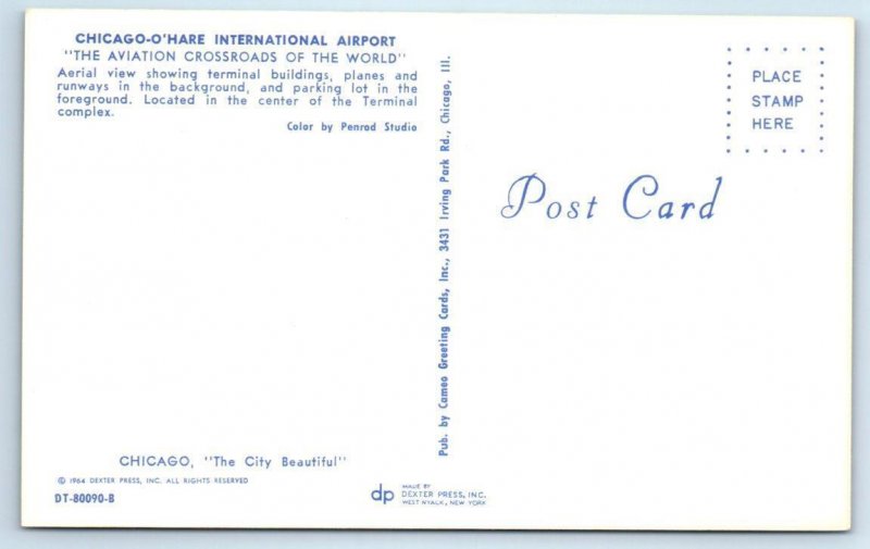 2 Postcards CHICAGO, Illinois IL ~Aerial View O'HARE INTERNATIONAL AIRPORT 1960s