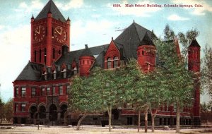 1912 COLORADO SPRINGS CO HIGH SCHOOL BUILDING STREET VIEW EARLY POSTCARD P1051
