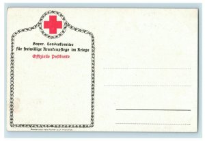 Circa 1915 German Postcard Bayer Red Cross, Combat Scene Wagon Giant Cross - P11