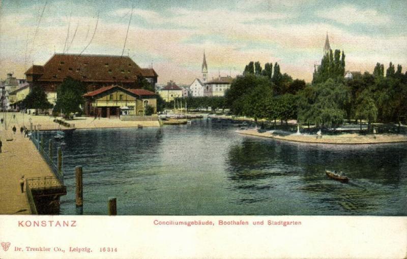 germany, KONSTANZ, Conciliumsgebäude, Boothafen und Stadtgarten (1899)