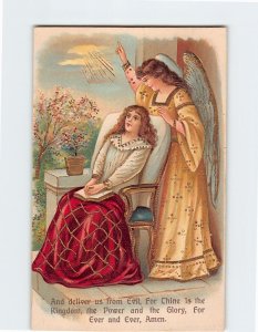 Postcard Greeting Card with Prayer and Lady Angel Comic Embossed Art Print