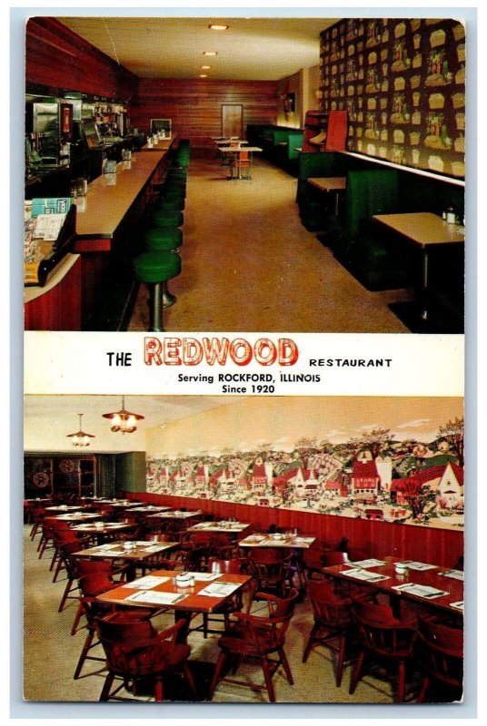 Rockford Illinois IL Postcard The Redwood Restaurant Interior Scene c1960's