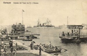 curacao, D.W.I., WILLEMSTAD, Entrada del Vapor G.J. Bousan (1908) Morón Postcard