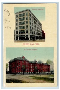 c1910's Minahan Building And St. Vincent Hospital Green Bay WI Antique Postcard