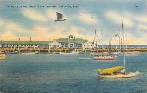 Postcard 1943 Mississippi Gulfport Yacht Club Small Craft Harbor MS24-3974