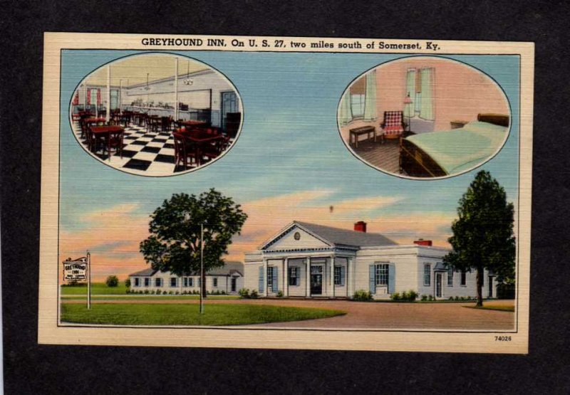 KY Greyhound Inn Motel Court US Route 27 Somerset Kentucky Linen Postcard