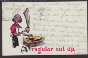 A Regular Cut Up,Black Man,Pie,Comic Postcard 