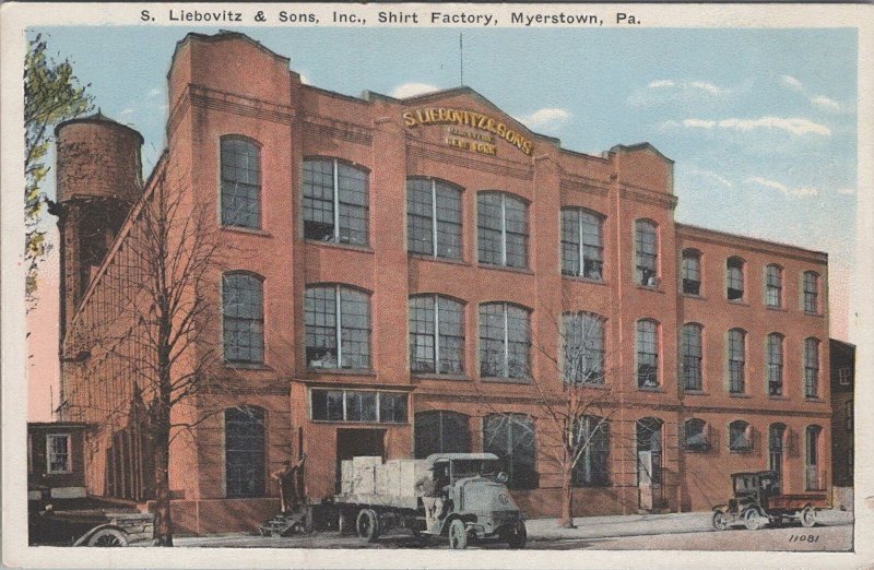 Postcard S Leibovitz & Sons Shirt Factory Myerstown PA