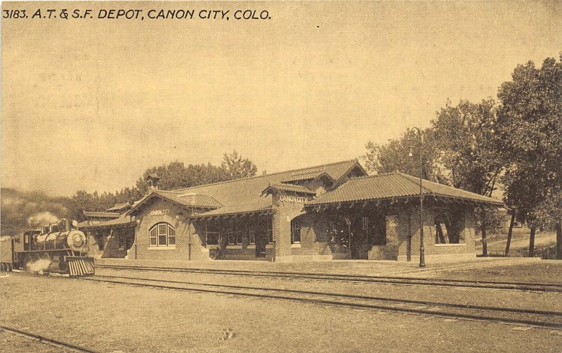 J7/ Canon City Colorado Postcard c1910 AT&SF Railroad Depot Station 26