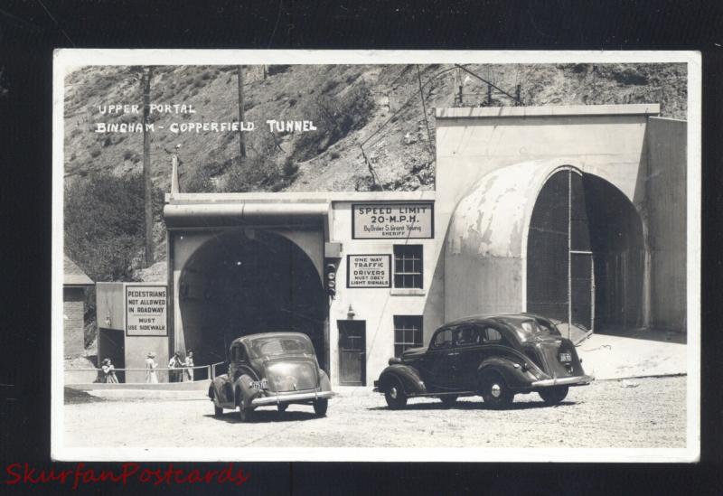 RPPC BINGHAM COPPERFIELD TUNNEL UTAH 1930's CARS TUNNEL REAL PHOTO POSTCARD