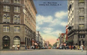 Durham North Carolina NC Main Street Looking East Linen Vintage Postcard