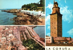 Postcard  La Coruña Historical Sites Port Roman Lighthouse Hercules Tower Spain