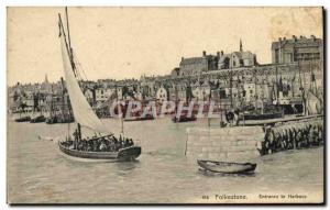 Old Postcard Folkestone Harbor Entrance To Boat