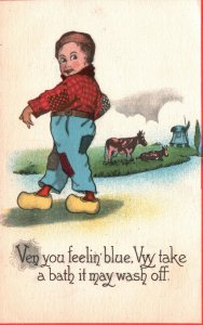 Vintage Postcard 1913 When You Feeling Blue Take a Bath It May Wash Off Comics
