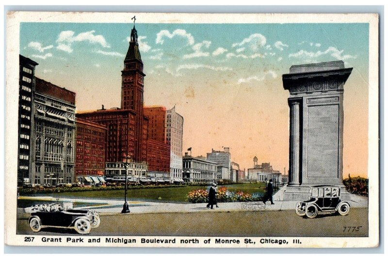 Chicago Illinois Postcard Grant Park And Michigan Boulevard Monroe St. 1920 Cars