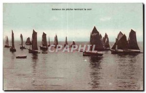 Old Postcard Fishing Boats coming back at night