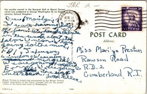Marble Mantel Banquet Hall Mount Vernon VA Virginia Postcard PM Washington DC 3c 